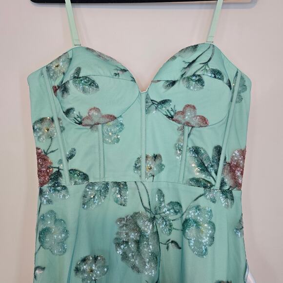 Dress The Population Carina Strapless Sweetheart Sequin Midi Dress Sz Large - Picture 4 of 14